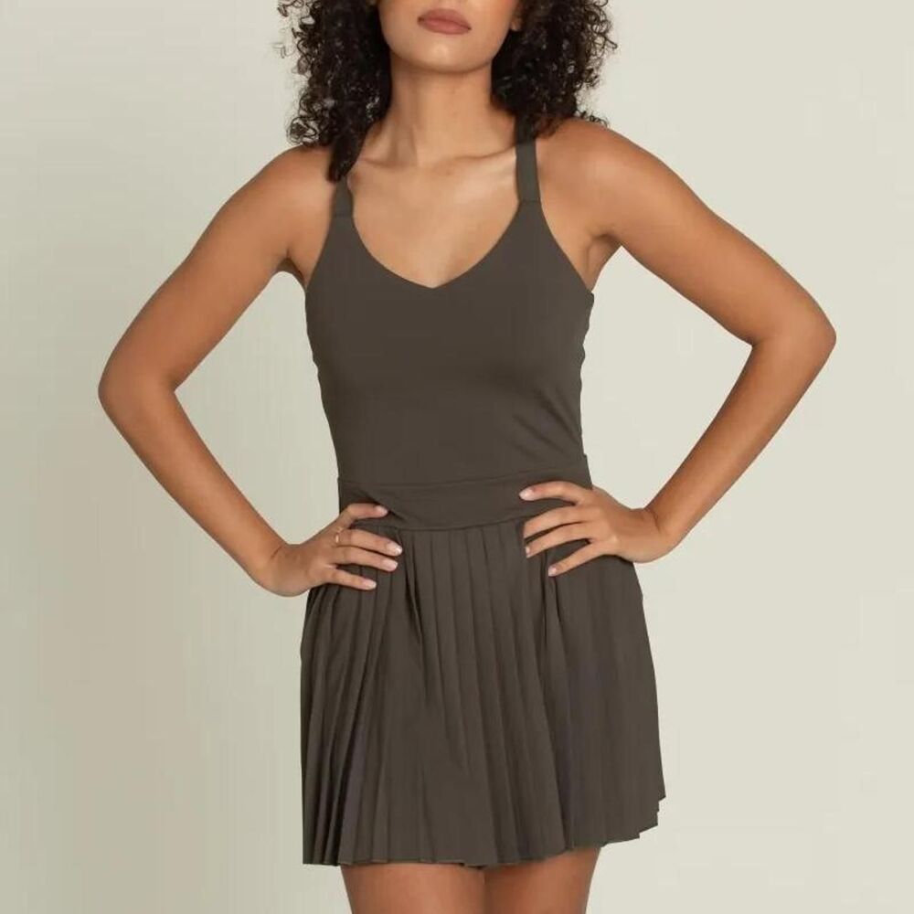 GOLD HINGE Army Green Y Back Adjustable Pleated Dress  size s nwt